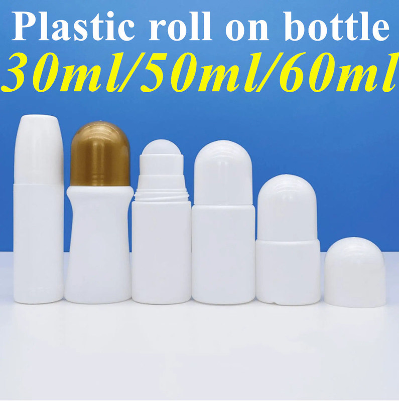 30ml 50ml50ml 60ml HDPE plastikowy rolka na butelkach do olejów eterycznych z PP kulki rolkowe zapach ciała pojemnik rolkowy