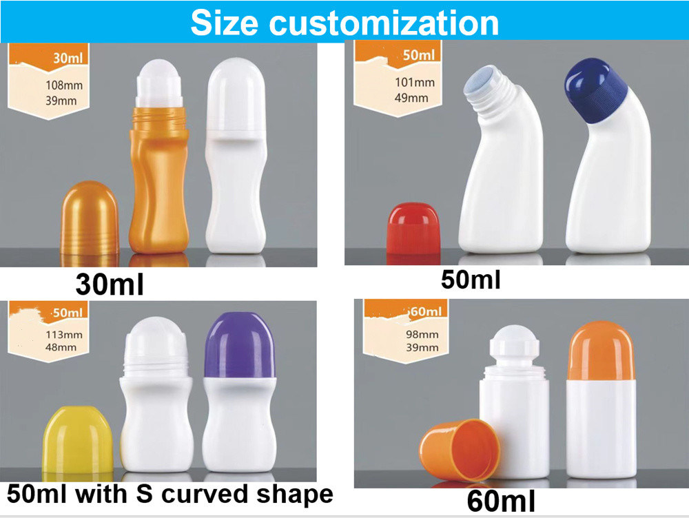 30 ml 50 ml kremu przeciwsłonecznego HDPE do pielęgnacji ciała pusty olej eteryczny Plastic Deodorant Bottle with Roller Ball for Body Odor