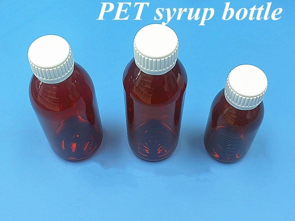 Farmaceutyczne 100 ml 120 ml 150 ml Pusty Bursztyn Plastic PET Bursztyn syrop plastikowy Butelka na syrop z Ropp Cap