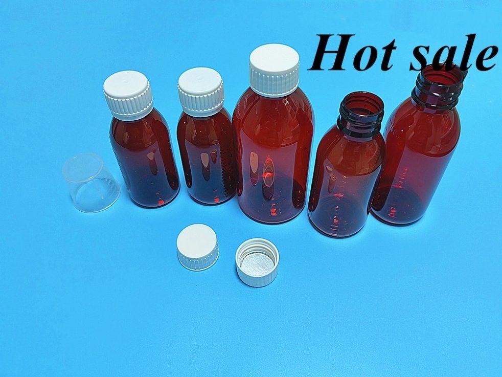 100 ml 120 ml butelka z syropem przeciw kaszlu, płyn doustny, butelka z tworzyw sztucznych, PET, pusty, okrągły syrop z bursztynu, butelka z tworzyw sztucznych