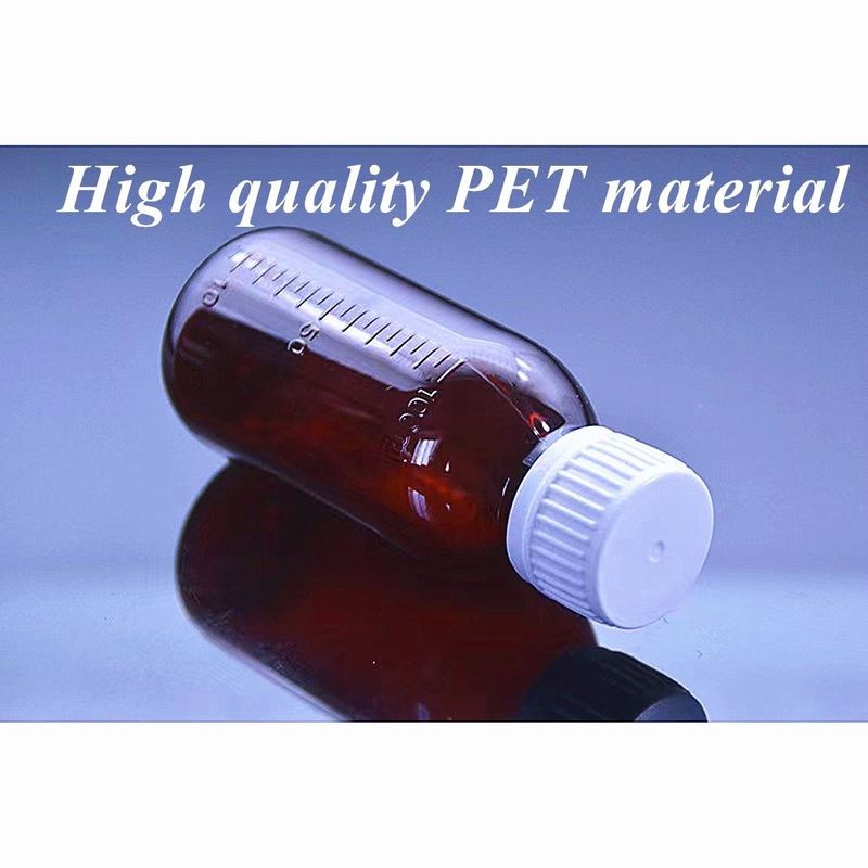 100 ml 250 ml płynnego leku Bursztynowy butelka z PET syropem przeciw kaszlu z kubkiem pomiarowym Plastic syrup syrop plastikowy