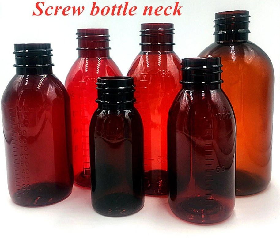 Brązowe butelki z syropem dla zwierząt domowych o pojemności 100 ml i 120 ml, z CRC, z zaciskiem śrubkowym