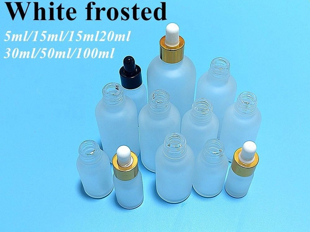 5 ml 10 ml 15 ml 20 ml 30 ml 1 uncja pusty butelka z olejem eterycznym Białe szkło zamrożone butelka z złotym pierścieniem