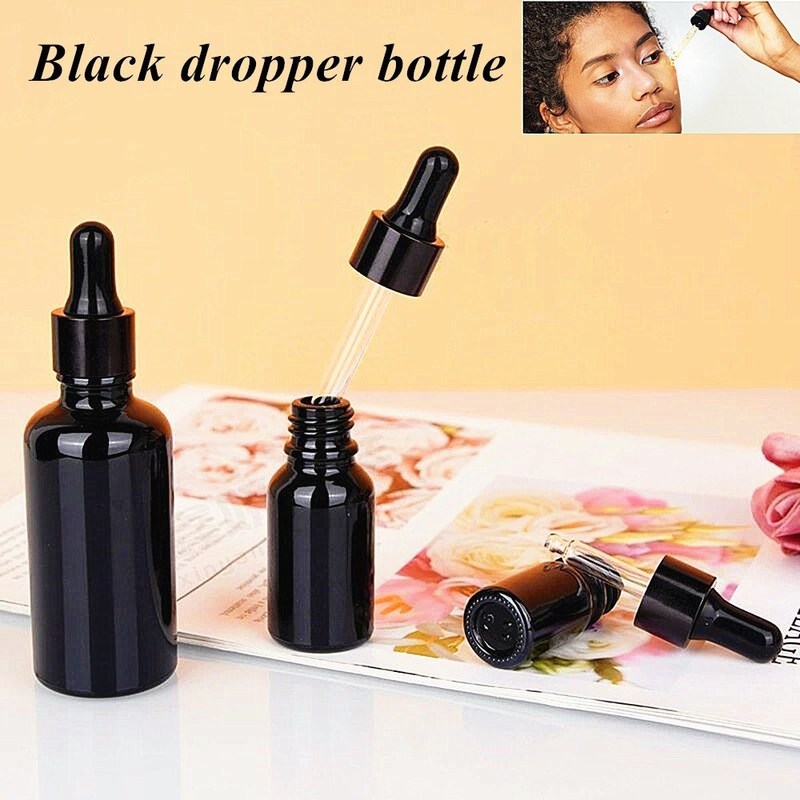 Błyskotliwe czarne butelki z krople 30 ml 10 ml 15 ml 20 ml 50 ml pusty butelko z krople z olejem eterycznym