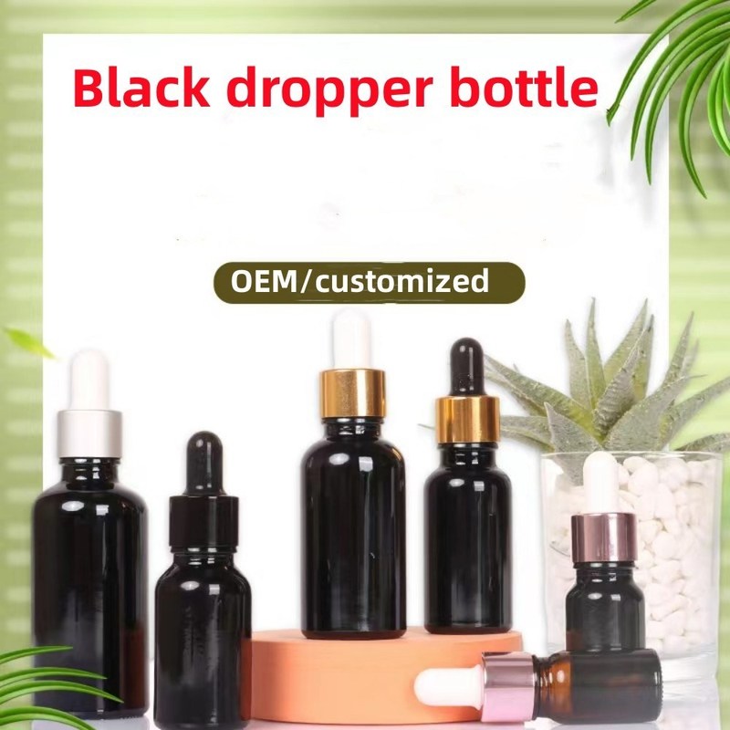 Błyskotliwe czarne butelki z krople 30 ml 10 ml 15 ml 20 ml 50 ml pusty butelko z krople z olejem eterycznym