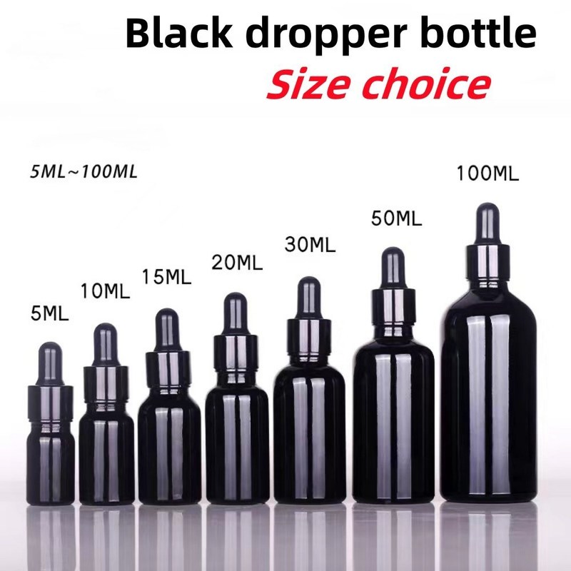 Błyskotliwe czarne butelki z krople 30 ml 10 ml 15 ml 20 ml 50 ml pusty butelko z krople z olejem eterycznym