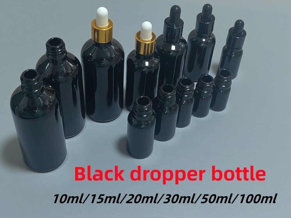 10 ml 15 ml 20 ml 30 ml 50 ml 100 ml Błyszczący czarny olej eteryczny kosmetyczny Szklana butelka kropli