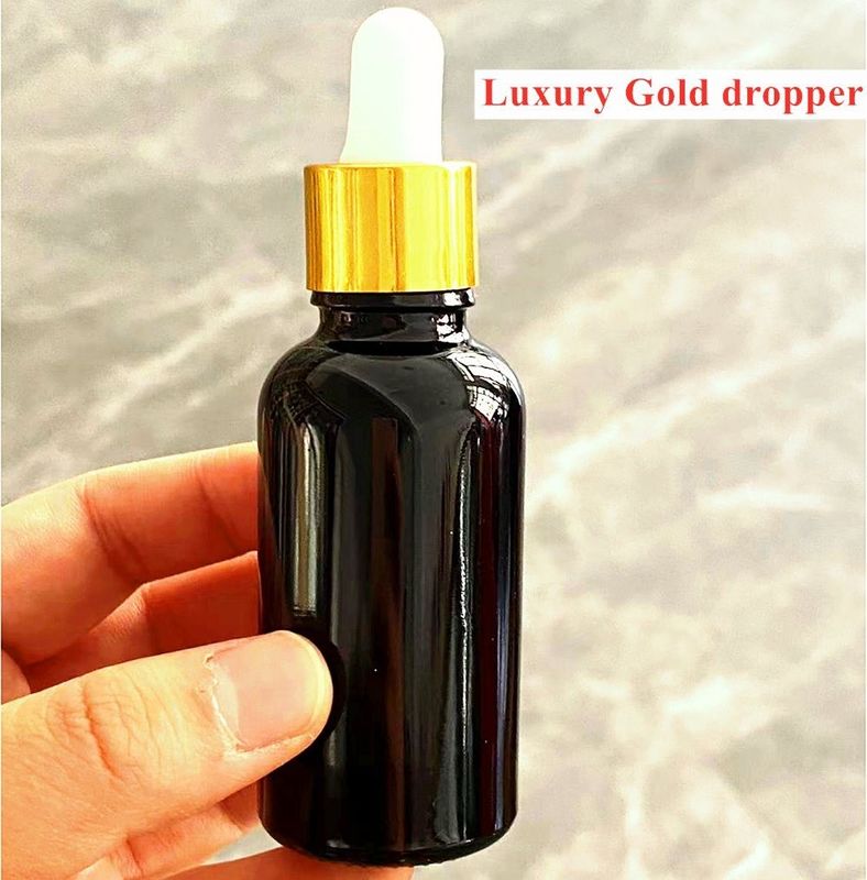 Czarny 10, Ml 15ml 20ml 30ml 50ml pusty, okrągły, czarny, błyszczący, szklany butelka z olejkami eterycznymi z pierścieniem z złota