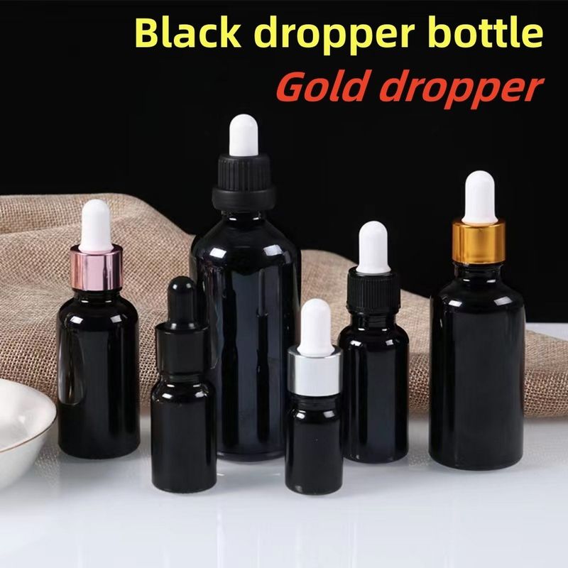 5 ml 10 ml 15 ml 20 ml Eteryczne oleje surowiec płaskie ramię okrągłe błyszcząca butelka z olejem eterycznym czarne szkło butelka kroplówka