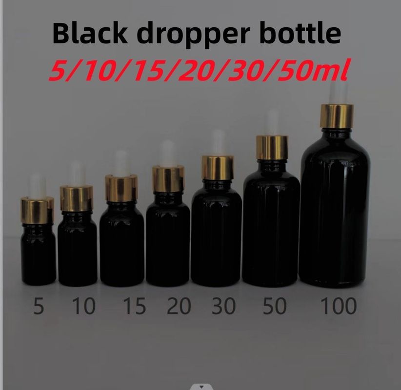 5 ml 10 ml 15 ml 20 ml Eteryczne oleje surowiec płaskie ramię okrągłe błyszcząca butelka z olejem eterycznym czarne szkło butelka kroplówka