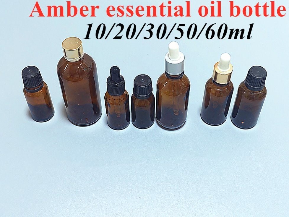 Gorąca sprzedaż Pustka Luxury Amber Brown 10ml 15ml 20ml 30ml 50ml 60ml Szklana butelka z olejem eterycznym do pakowania serum