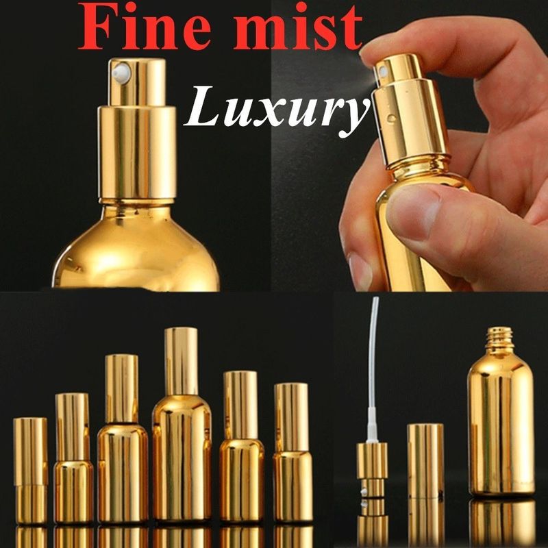 Luksusowy błyszczący 30ml 50ml 60ml złoty UV elektroplat Serum złoty szkło oleju eterycznego Szklana butelka z głowicą do rozpylania
