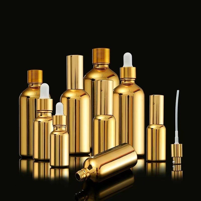 30 ml 50 ml Elektroliterowanie Złoto Srebro Szkło Spray Kosmetyki Butelka Złoto kosmetyki Butelka oleju eterycznego