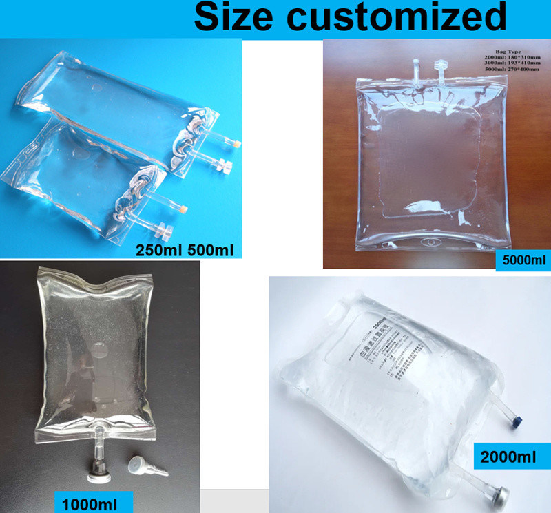 Wielkie objętości 2000 ml 3000 ml 5000 ml 7 mm weterynaryjne jednorazowe worki do infuzji PVC z podwójnym portem