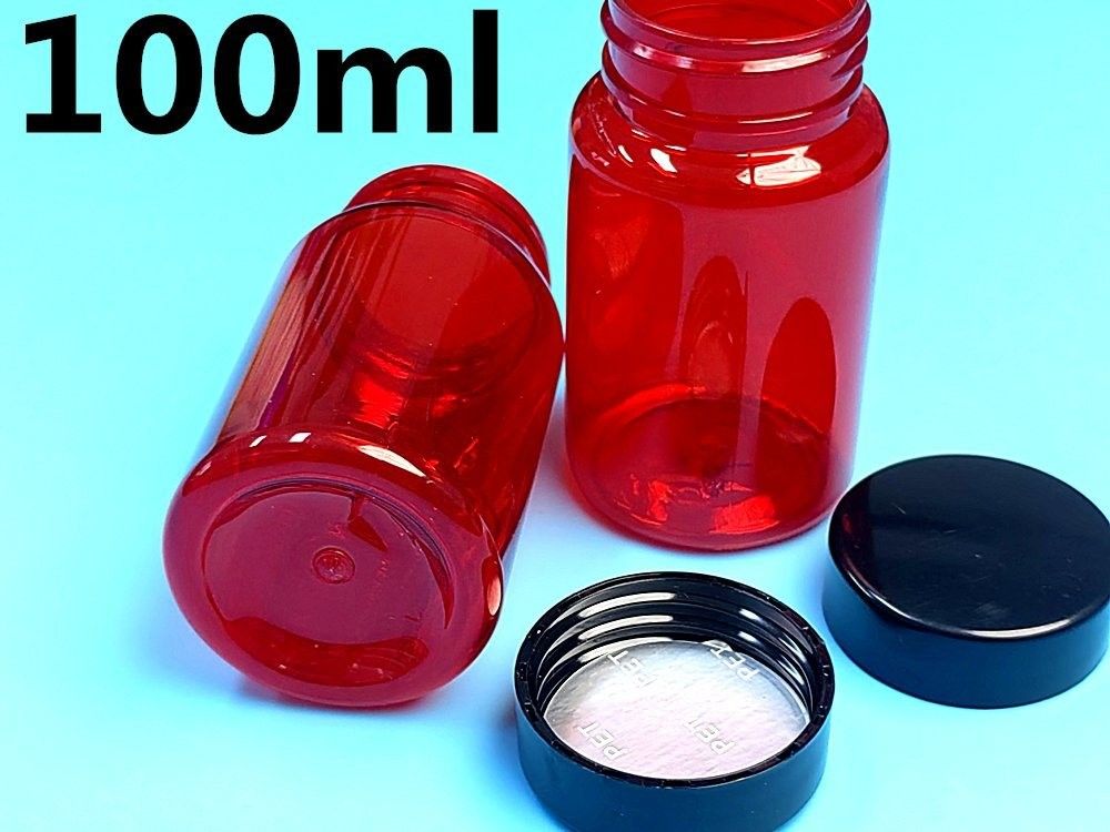 100 ml Czerwone niskie MOQ PET plastikowe butelki tabletki pusty niestandardowy plastikowy tabletki witaminowe kapsułka butelka z klapą śrubową Flip Top Cap