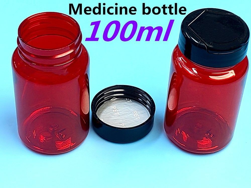 PET Plastic Czerwony 100 ml 150 ml Butelka medycyny stałej Kapsułka Tabletka Butelka Opakowanie Pojemnik Butelka suplementów medycznych