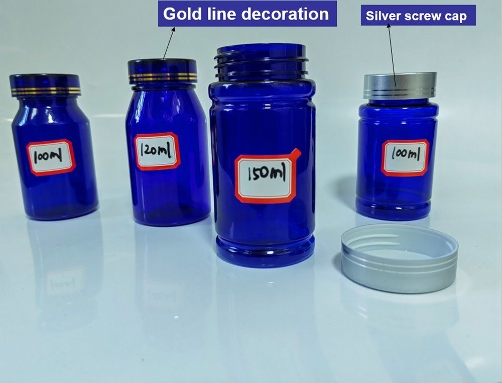 100cc 120cc Plastikowa butelka do tabletek Kapsułki Przejrzysty Błękitny PET Powtarzalny Plastikowy Ciągły Proszek Pigułki butelka medyczna