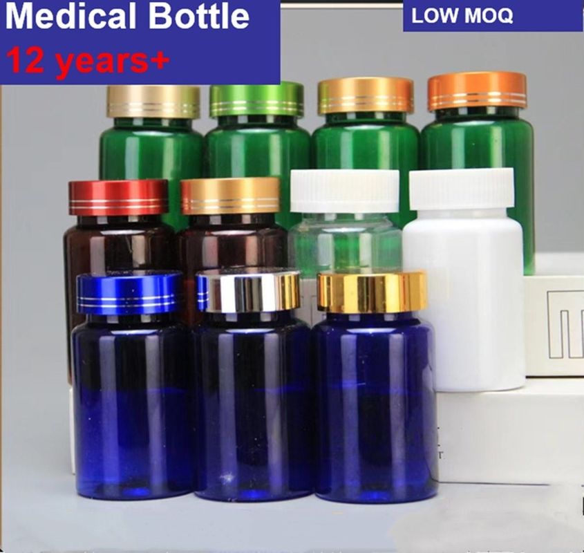 Plastic Blue PET 100 ml Kapsułka Tabletka Butelka z srebrną muszką